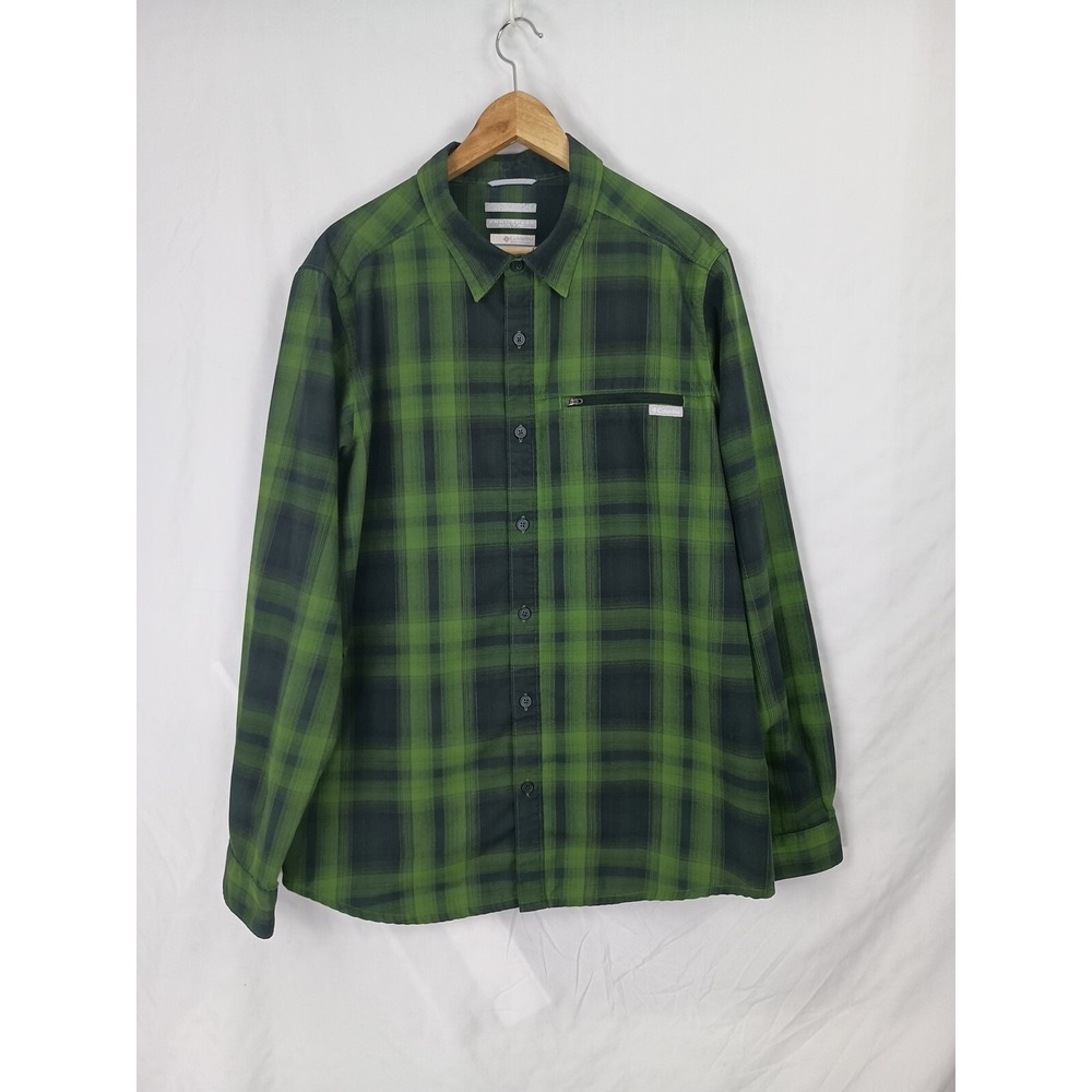 Columbia Men's Size - L Green Plaid Omni-Shade Long Sleeve Hiking Shirt
